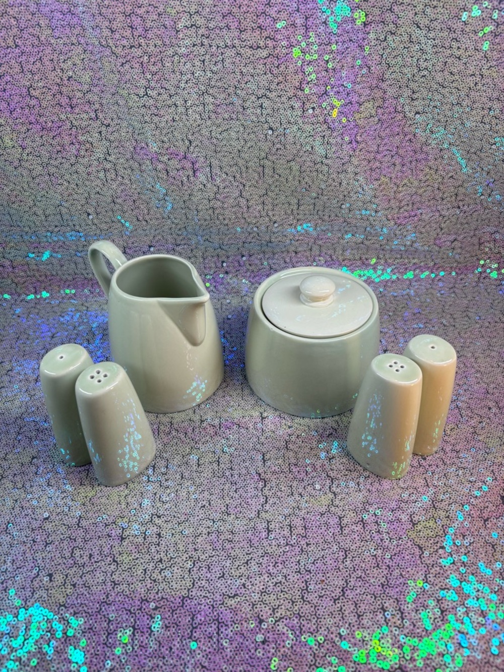 Neutral Ceramic Sugar, Creamer & Salt + Pepper Set